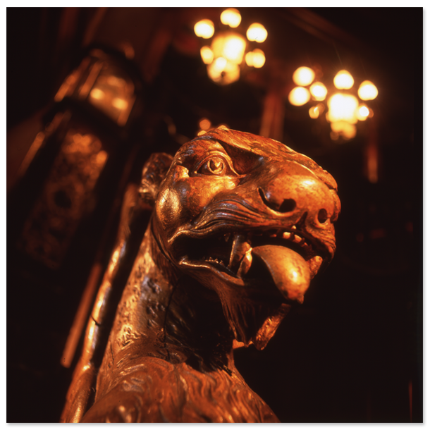 Photograph of the grand staircase inside The Magic Castle.